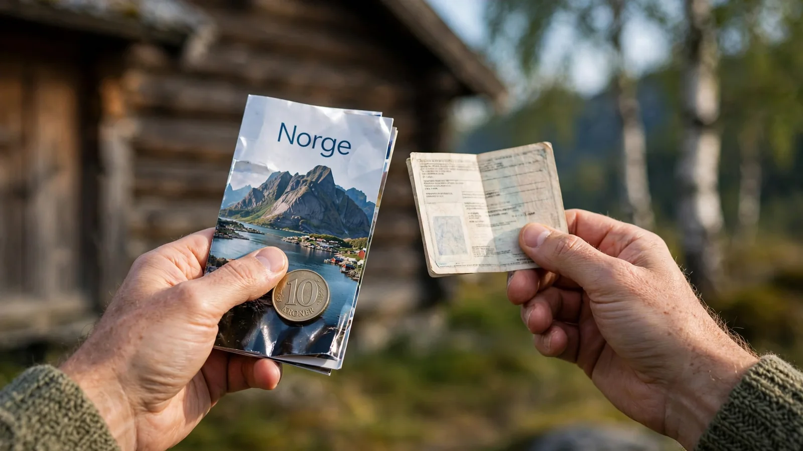 Hender som holder norsk brosjyre og utenlandsk dokument